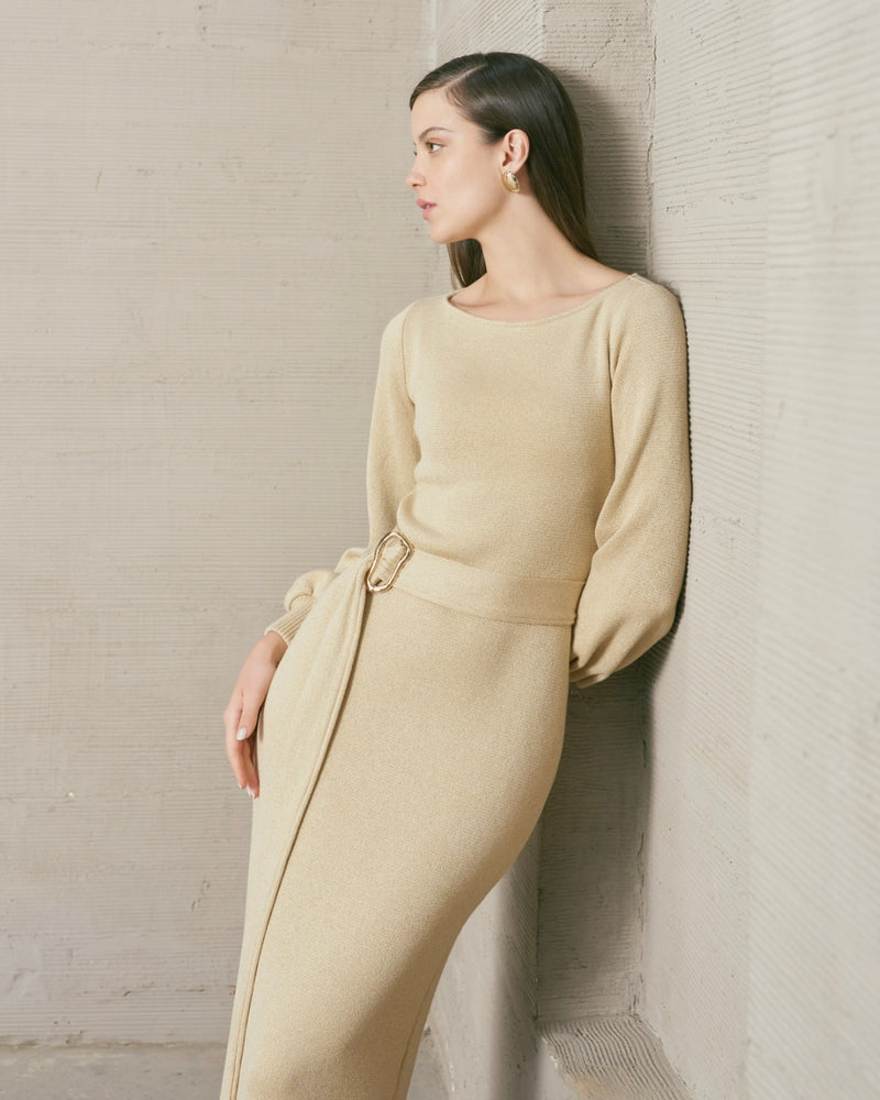 Vestido Ariadna Beige-Dorado